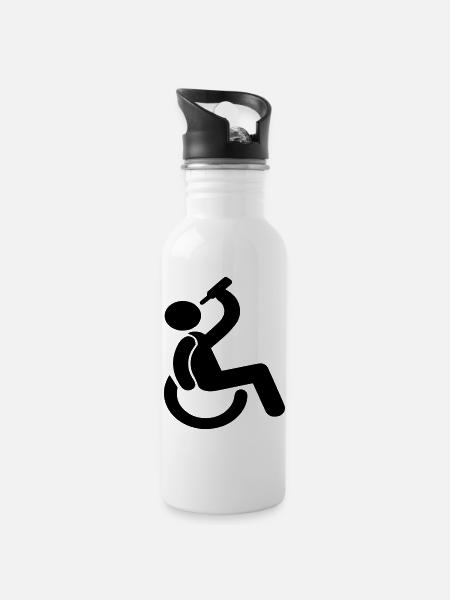 Utilisateur d’un fauteuil roulant buveur Symbole d’humour* - Gourde avec paille intégrée - blanc