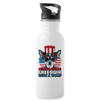 Chihuahua Celebrating Freedom with a Woof - Water bottle with straw - white - Right