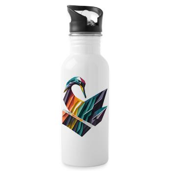 Geometrischer Schwan - Trinkflasche mit integriertem Trinkhalm - Weiß - Rechts