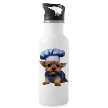 Restaurateur Puppy Yorkshire Terrier Chien de cuisine - Gourde avec paille intégrée - blanc - Droite