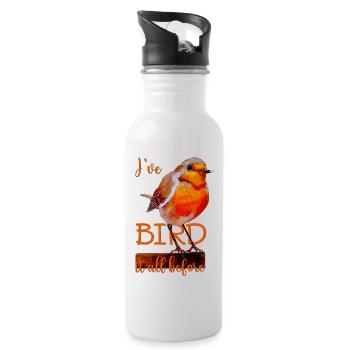 Robin cute bird Bird it all before - Water bottle with straw - white - Right