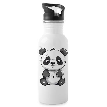 Panda du bonheur en bambou - Gourde avec paille intégrée - blanc - Droite