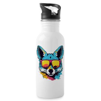 Blau der Schakal - Trinkflasche mit integriertem Trinkhalm - Weiß - Rechts