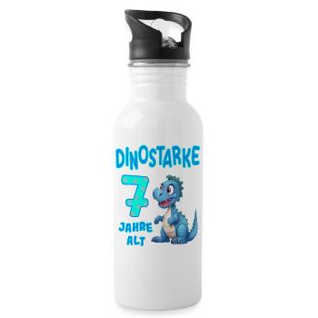 Dinostarke 7 Jahre alt Kindergeburtstag Geschenk - Trinkflasche mit integriertem Trinkhalm - Weiß - Rechts