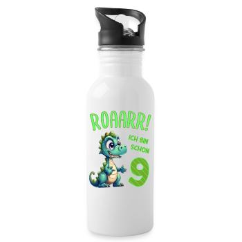Ich bin schon 9 Jahre alt - Kindergeburtstag Dino - Trinkflasche mit integriertem Trinkhalm - Weiß - Rechts