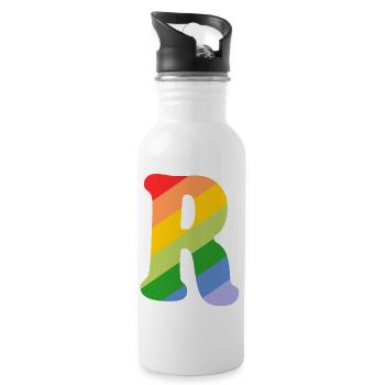Letter R rainbow - Water bottle with straw - white - Right