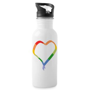 Rainbow heart drawn - Water bottle with straw - white - Right