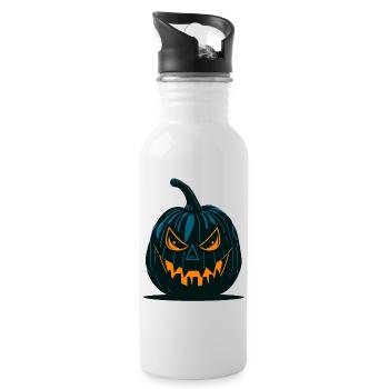 Glowing Jack-o'-Lantern Pumpkin Design - Water bottle with straw - white - Right