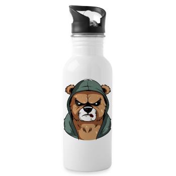 Zou the Angry Bear - Water bottle with straw - white - Right