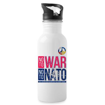 NEIN ZUM KRIEG, NEIN ZUR NATO V3 | SCHLECHTE FÜHRUNG - Trinkflasche mit integriertem Trinkhalm - Weiß - Rechts