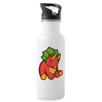 hugadino dino strawberry, cute dinosaur - Water bottle with straw - white - Right