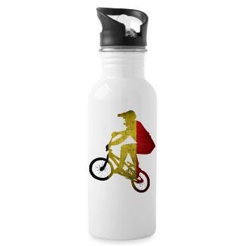 Grunge Belgian Flag Cyclist - Water bottle with straw - white - Right