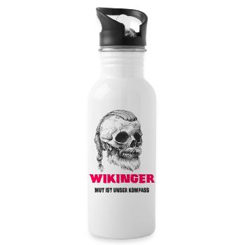 Wikinger Totenkopf Design - Trinkflasche mit integriertem Trinkhalm - Weiß - Rechts