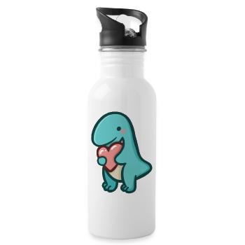 hugadino T-Rex mit Herz, Dino, süßer Dinosaurier - Trinkflasche mit integriertem Trinkhalm - Weiß - Rechts