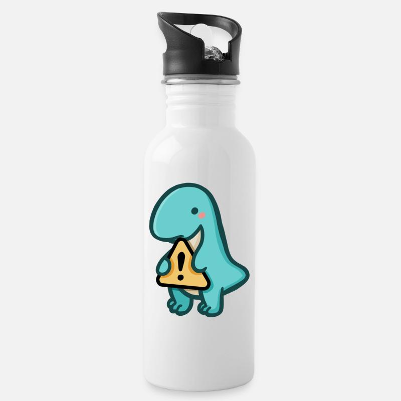 hugadino Dino Warnung, süßer Dinosaurier - Trinkflasche mit integriertem Trinkhalm - Weiß