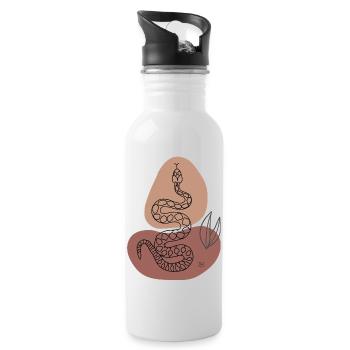 "Snake", boho line art design, series "Desert" - Water bottle with straw - white - Right