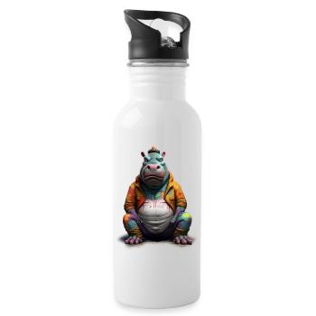 Street style hippopotamus | Hippo lovers - Water bottle with straw - white - Right