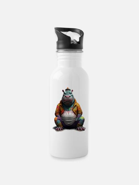 Hippopotame de style de rue | Amateurs d’hippopotames - Gourde avec paille intégrée - blanc