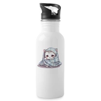 Mignon propriétaire de chat câlin endormi - Gourde avec paille intégrée - blanc - Droite