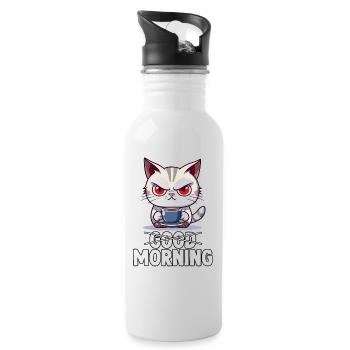 Cats saying morning muffle sleep shirt cats - Water bottle with straw - white - Right