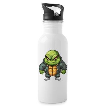 Grimmige Schildkröte Design - Cool & einzigartig - Trinkflasche mit integriertem Trinkhalm - Weiß - Rechts