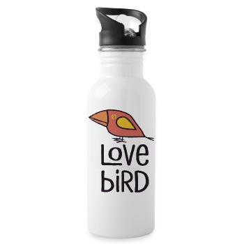 Oiseau d’amour rouge - Gourde avec paille intégrée - blanc - Droite