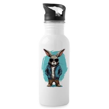 Feisty Rabbit. Urban graffiti style. - Water bottle with straw - white - Right