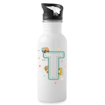 Buchstabe t Fahrzeug - personalisiertes Kindergeschenk - Trinkflasche mit integriertem Trinkhalm - Weiß - Rechts