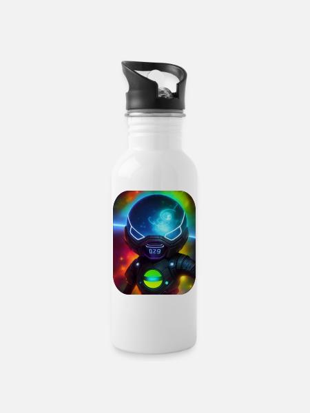 Weltraum Astronaut - Trinkflasche mit integriertem Trinkhalm - Weiß