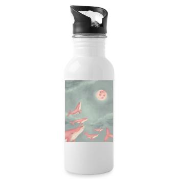 Wale in den Wolken - Trinkflasche mit integriertem Trinkhalm - Weiß - Rechts