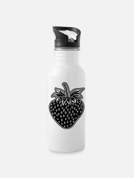 Erdbeere Obst Frucht - Trinkflasche mit integriertem Trinkhalm - Weiß