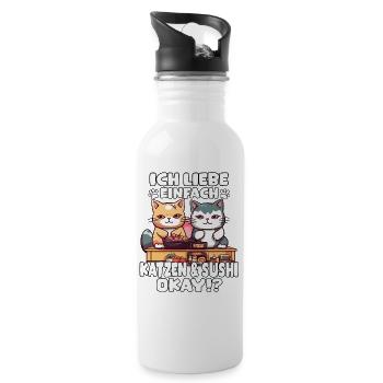 Sushi Dreams Katzen mit Sushi Kawaii Otaku - Trinkflasche mit integriertem Trinkhalm - Weiß - Rechts