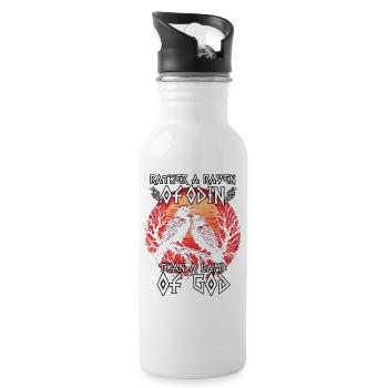 Valhalla | Viking Warrior T-Shirt | Odin's Ravens - Water bottle with straw - white - Right
