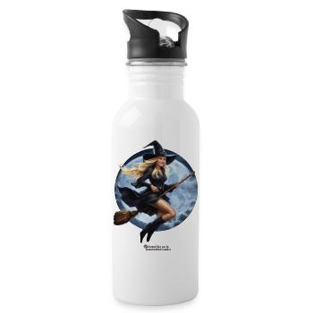 Witch on broom - Water bottle with straw - white - Right