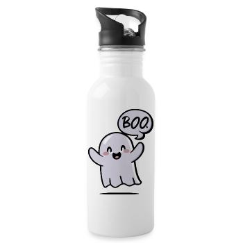 Spooky Cute Kawaii Ghost Design – Boo - Water bottle with straw - white - Right