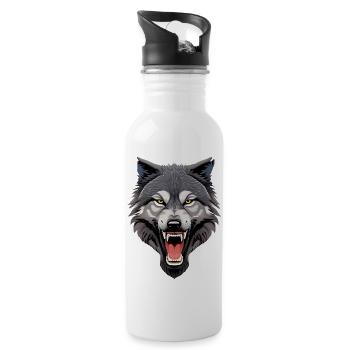 wolf - Water bottle with straw - white - Right
