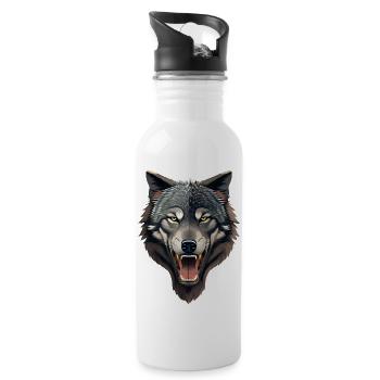 wolf - Water bottle with straw - white - Right