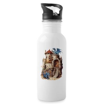 Drachenburg Blaue Drachen Medieval Fantasy Shirt - Trinkflasche mit integriertem Trinkhalm - Weiß - Rechts