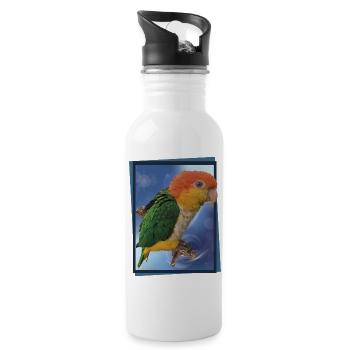 Der orangeköpfige Caique - Trinkflasche mit integriertem Trinkhalm - Weiß - Rechts