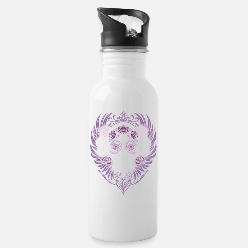 Sugar Skull Halloween Flügel - Trinkflasche mit integriertem Trinkhalm - Weiß