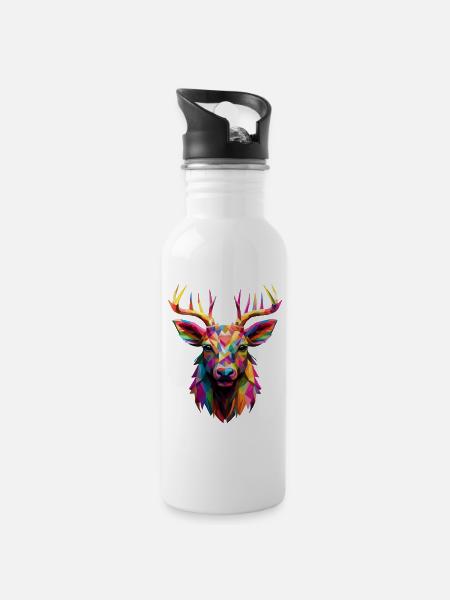 Colorful deer antlers - Water bottle with straw - white