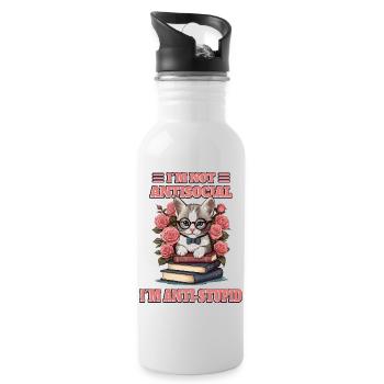 Clever cat with reading glasses - Water bottle with straw - white - Right