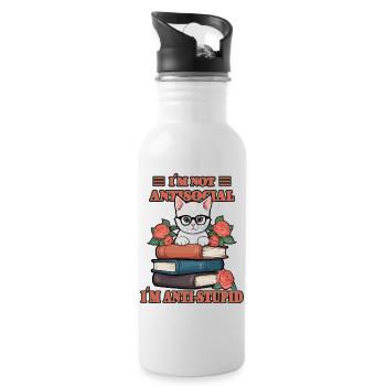 Schlaue Katze - Trinkflasche mit integriertem Trinkhalm - Weiß - Rechts