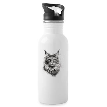Maine coon Katzenbesitzer Geschenk Katzenhalter - Trinkflasche mit integriertem Trinkhalm - Weiß - Rechts
