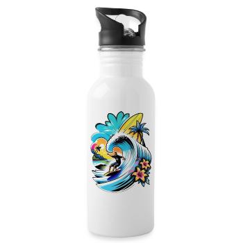 Surfing Beach Palm Tree Sunshine Holidays - Water bottle with straw - white - Right