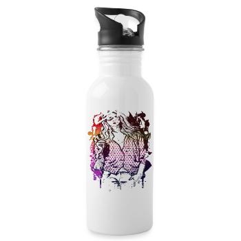 Beautiful female face paint art colorful woman - Water bottle with straw - white - Right