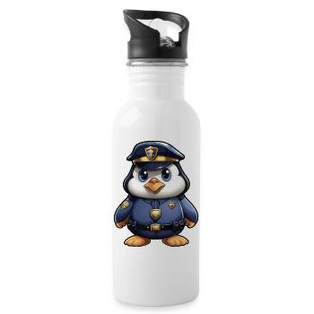 Pingouin policier - Gourde avec paille intégrée - blanc - Droite