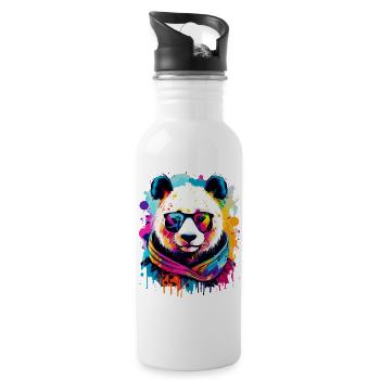 Panda Colorful - Panda Bear Multicolored - Panda Bear - Water bottle with straw - white - Right