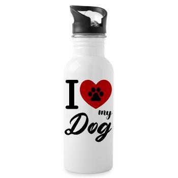 i love my dog - Water bottle with straw - white - Right