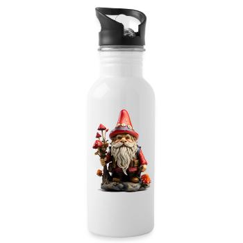 Gartenzwerg mit roter Mütze - Trinkflasche mit integriertem Trinkhalm - Weiß - Rechts